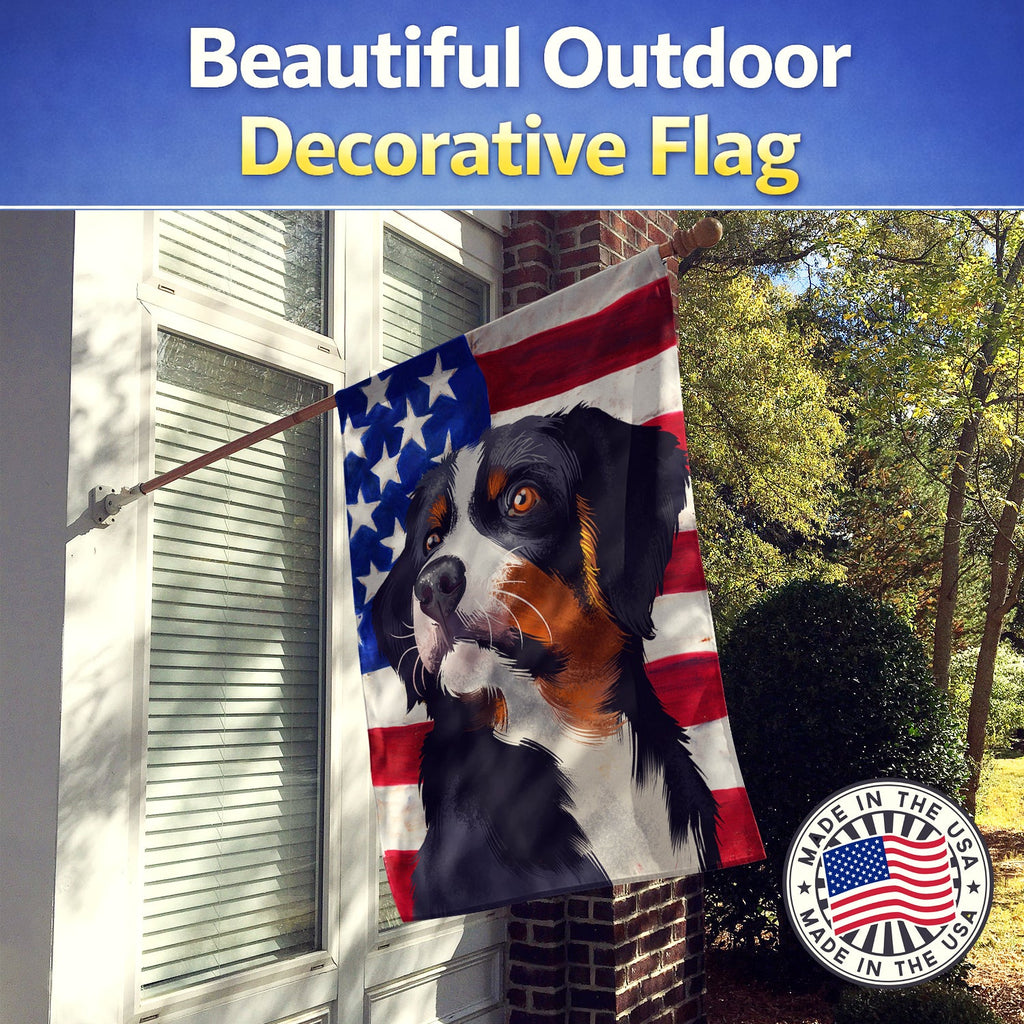 Appenzeller Sennenhund American Flag House Flag 28x40 Porch Sleeve Pole Decorative Outside Yard Banner Artwork Wall Hanging, Polyester