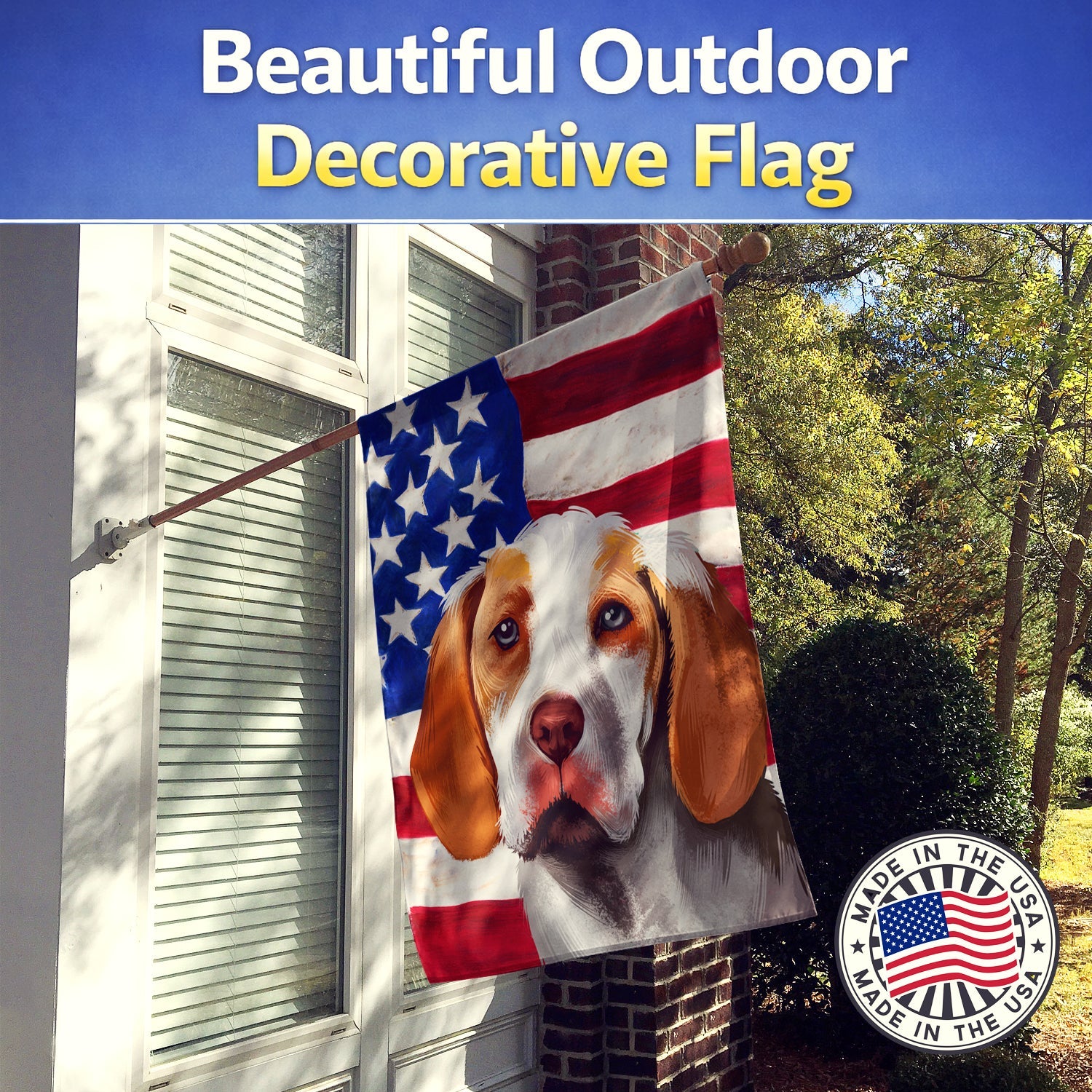 Ariege Pointer Dog American Flag House Flag 28x40 Porch Sleeve Pole Decorative Outside Yard Banner Artwork Wall Hanging, Polyester