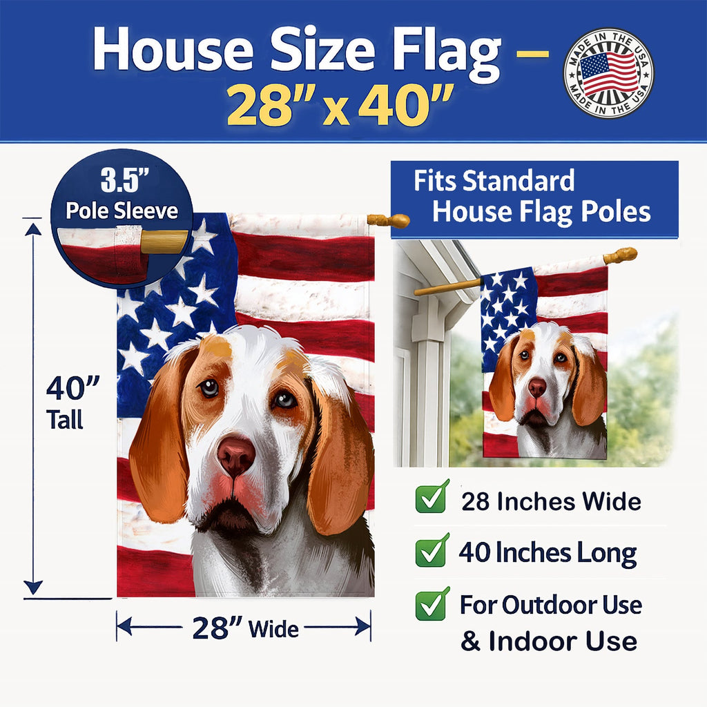 Ariege Pointer Dog American Flag House Flag 28x40 Porch Sleeve Pole Decorative Outside Yard Banner Artwork Wall Hanging, Polyester