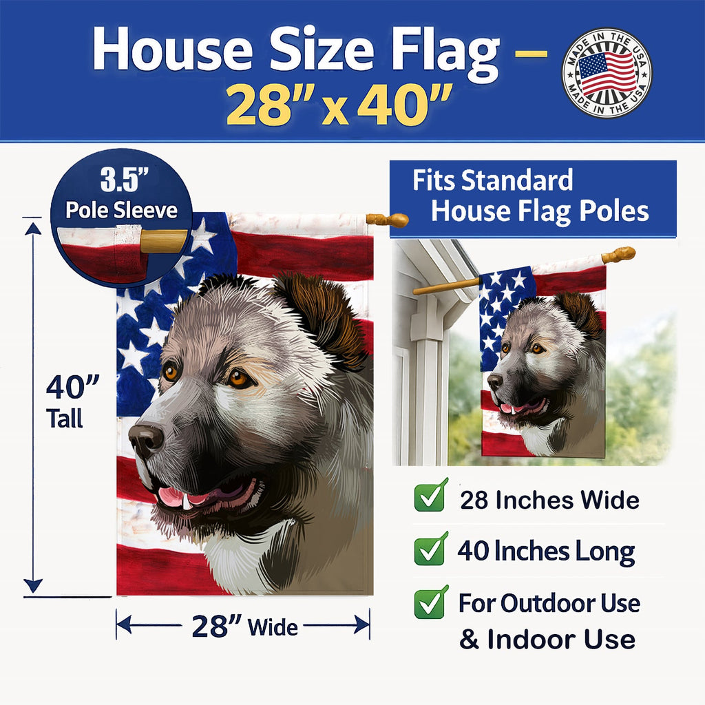 Armenian Gamper Dog American Flag House Flag 28x40 Porch Sleeve Pole Decorative Outside Yard Banner Artwork Wall Hanging, Polyester