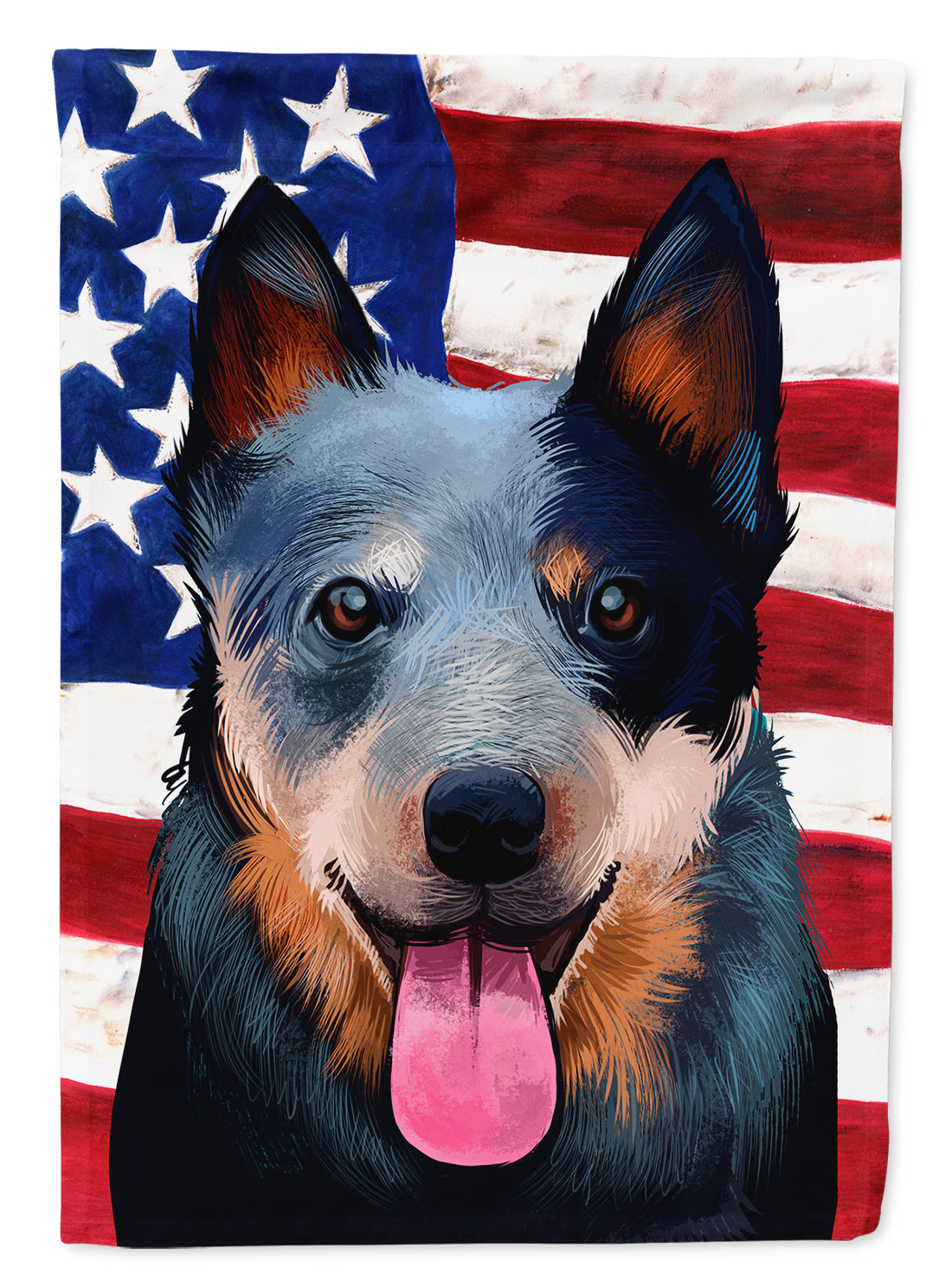 Australian Cattle Dog American Flag House Flag 28x40 Porch Sleeve Pole Decorative Outside Yard Banner Artwork Wall Hanging, Polyester