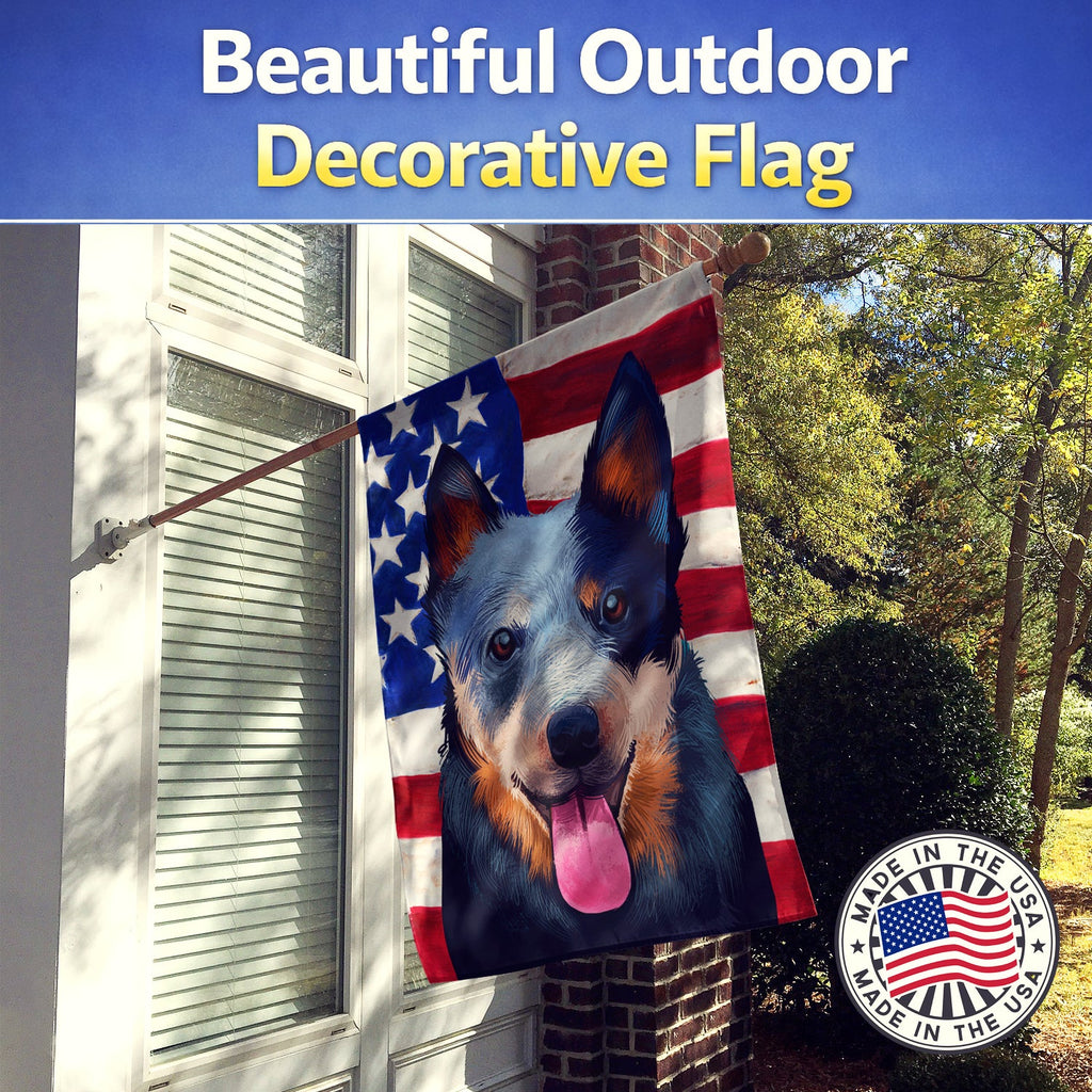 Australian Cattle Dog American Flag House Flag 28x40 Porch Sleeve Pole Decorative Outside Yard Banner Artwork Wall Hanging, Polyester