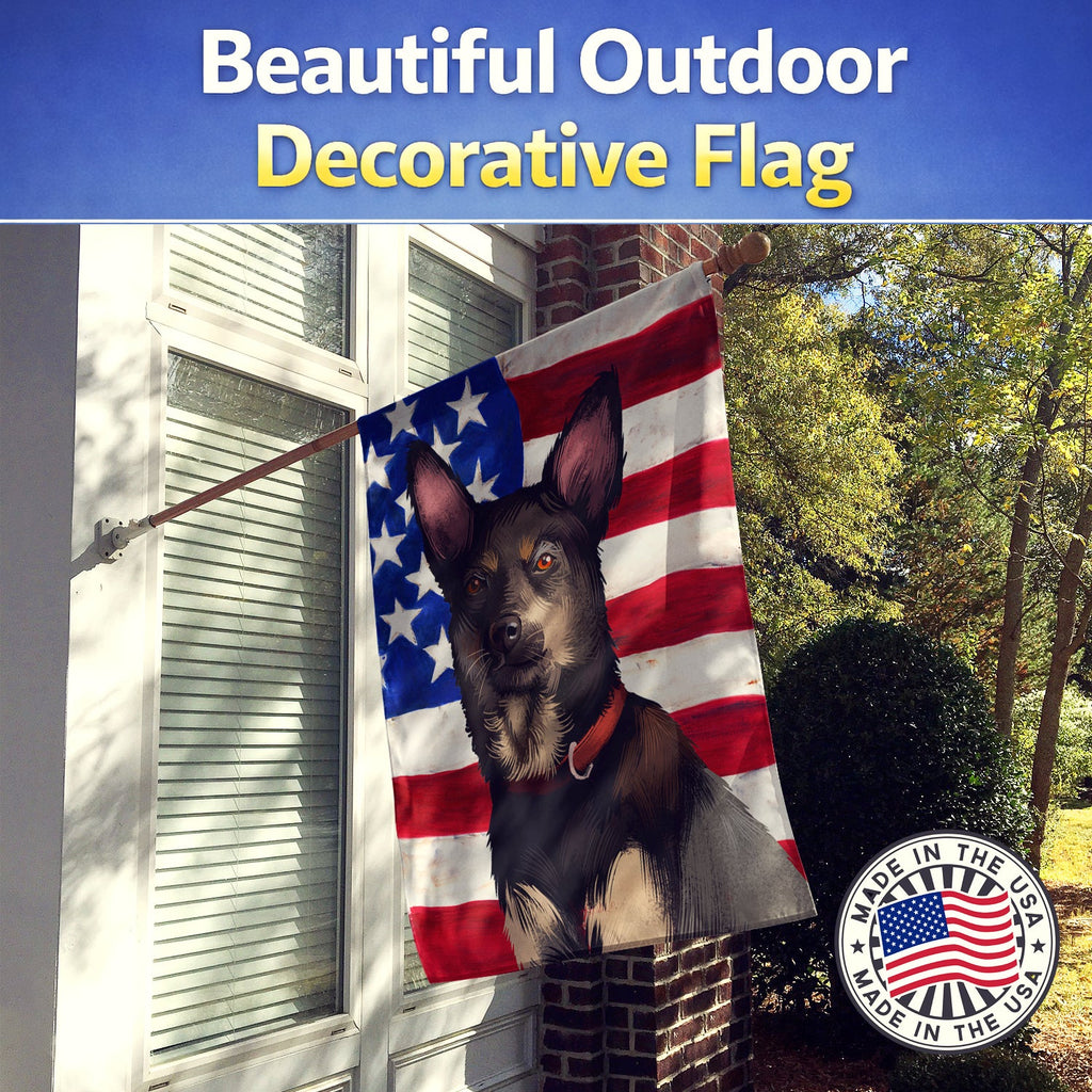 Australian Kelpie American Flag House Flag 28x40 Porch Sleeve Pole Decorative Outside Yard Banner Artwork Wall Hanging, Polyester