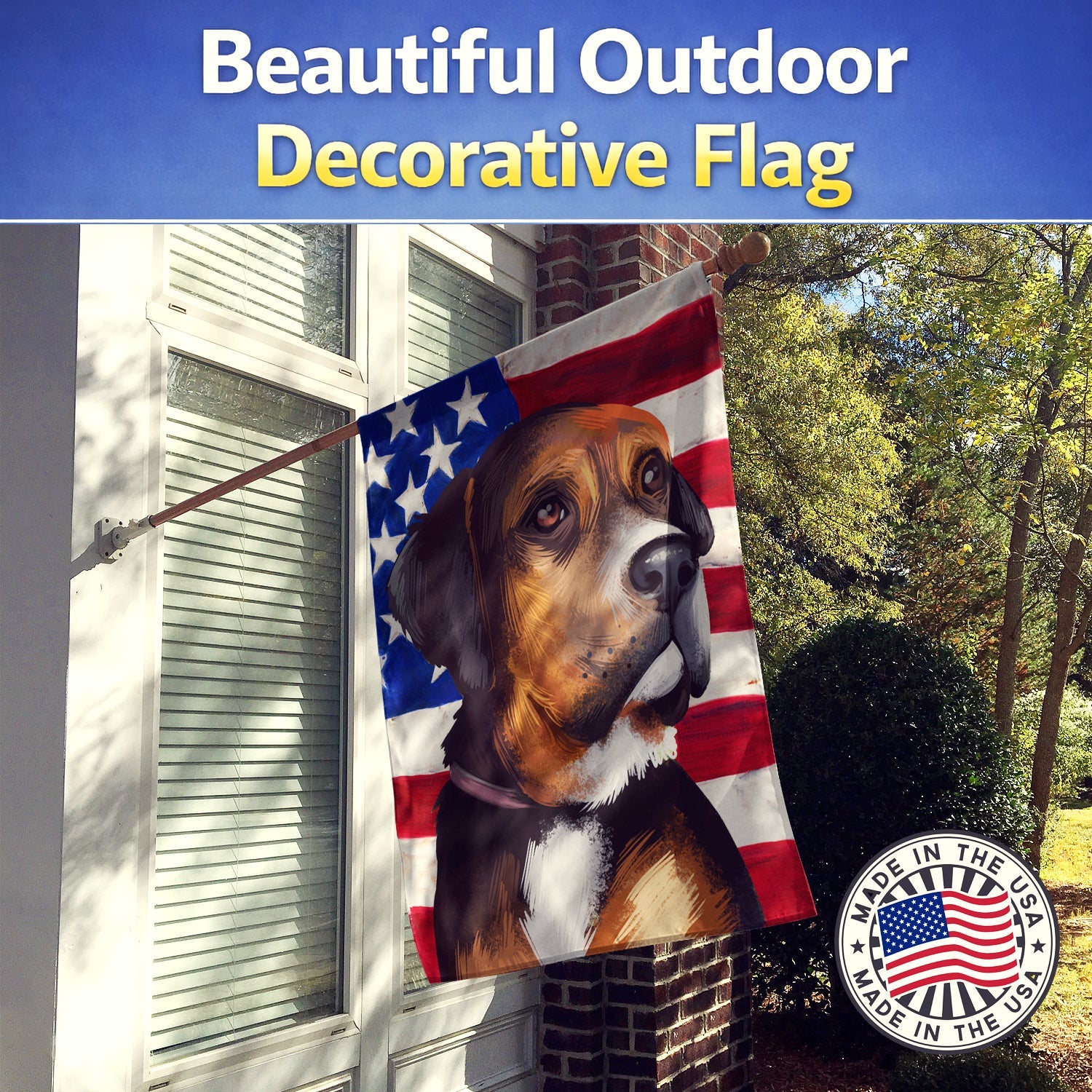 Austrian Black and Tan Hound American Flag House Flag 28x40 Porch Sleeve Pole Decorative Outside Yard Banner Artwork Wall Hanging, Polyester