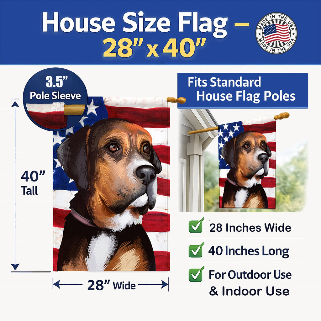 Austrian Black and Tan Hound American Flag House Flag 28x40 Porch Sleeve Pole Decorative Outside Yard Banner Artwork Wall Hanging, Polyester