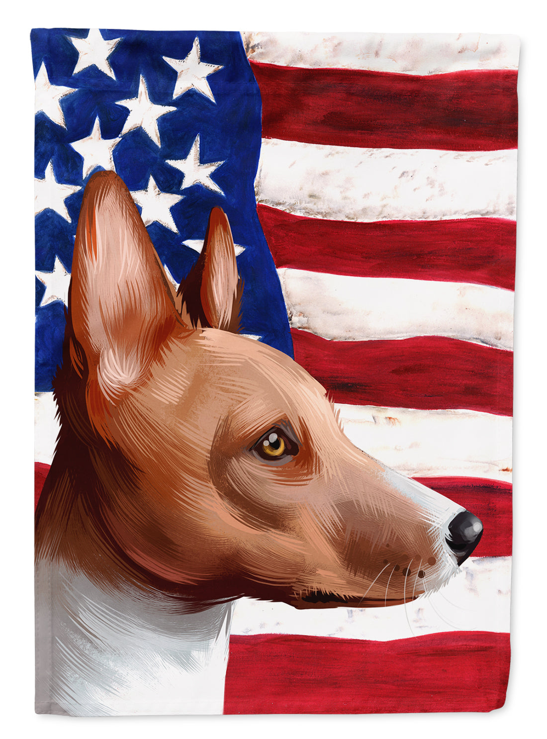 Basenji American Flag House Flag 28x40 Porch Sleeve Pole Decorative Outside Yard Banner Artwork Wall Hanging, Polyester