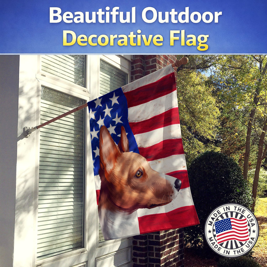 Basenji American Flag House Flag 28x40 Porch Sleeve Pole Decorative Outside Yard Banner Artwork Wall Hanging, Polyester