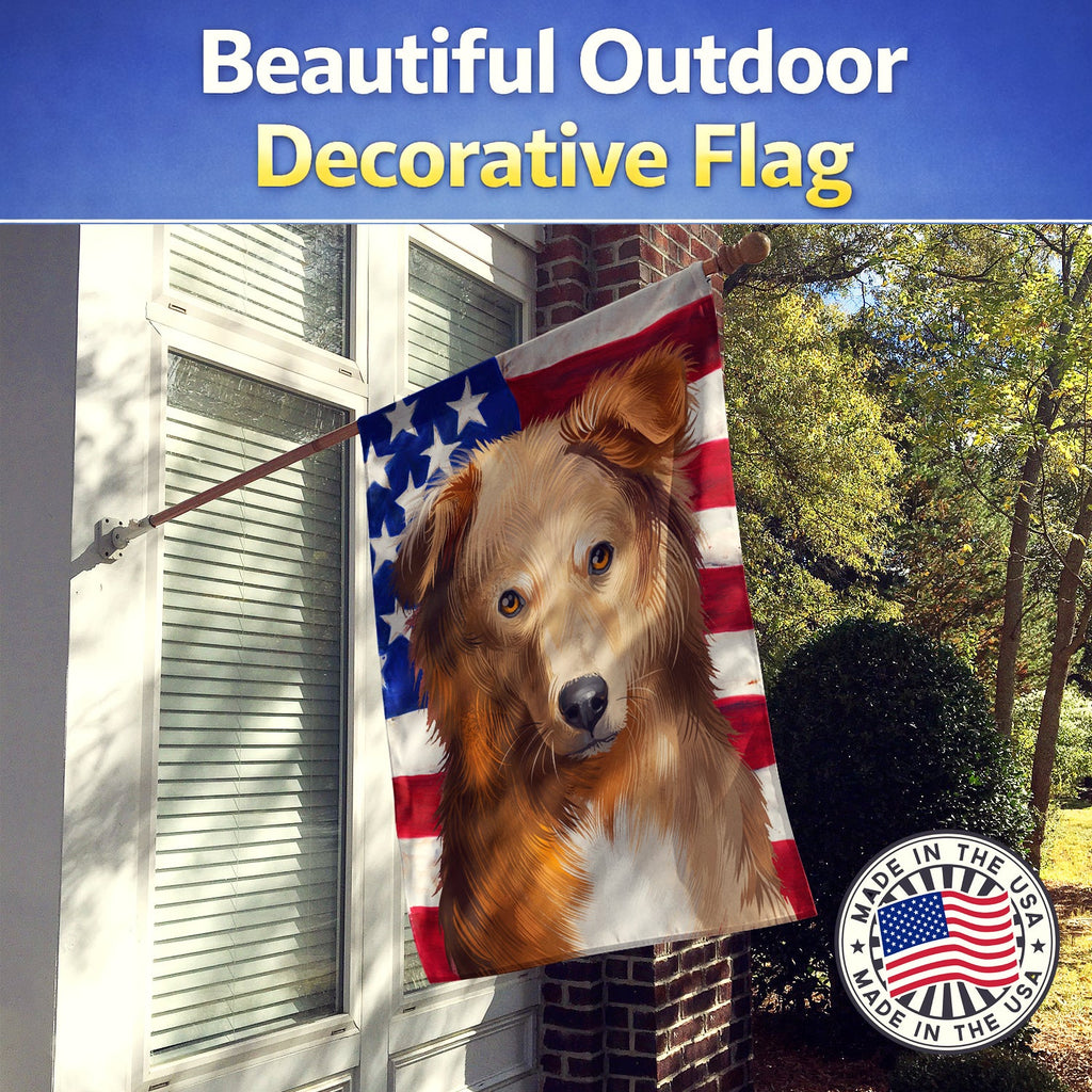 Basque Shepherd Dog American Flag House Flag 28x40 Porch Sleeve Pole Decorative Outside Yard Banner Artwork Wall Hanging, Polyester