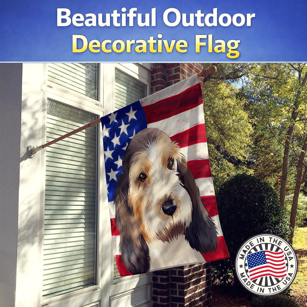 Grand Basset Griffon Vendeen American Flag House Flag 28x40 Porch Sleeve Pole Decorative Outside Yard Banner Artwork Wall Hanging, Polyester