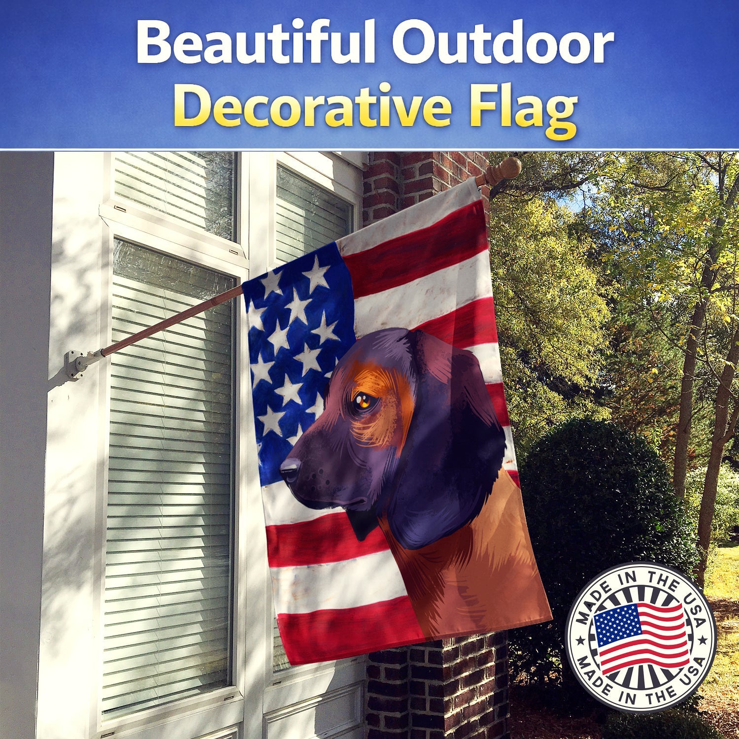 Bavarian Mountain Hound American Flag House Flag 28x40 Porch Sleeve Pole Decorative Outside Yard Banner Artwork Wall Hanging, Polyester