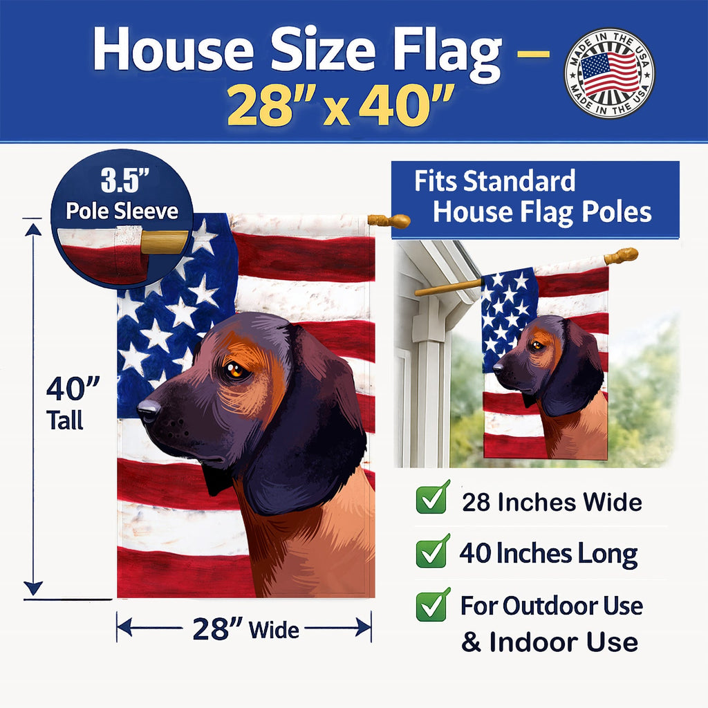 Bavarian Mountain Hound American Flag House Flag 28x40 Porch Sleeve Pole Decorative Outside Yard Banner Artwork Wall Hanging, Polyester