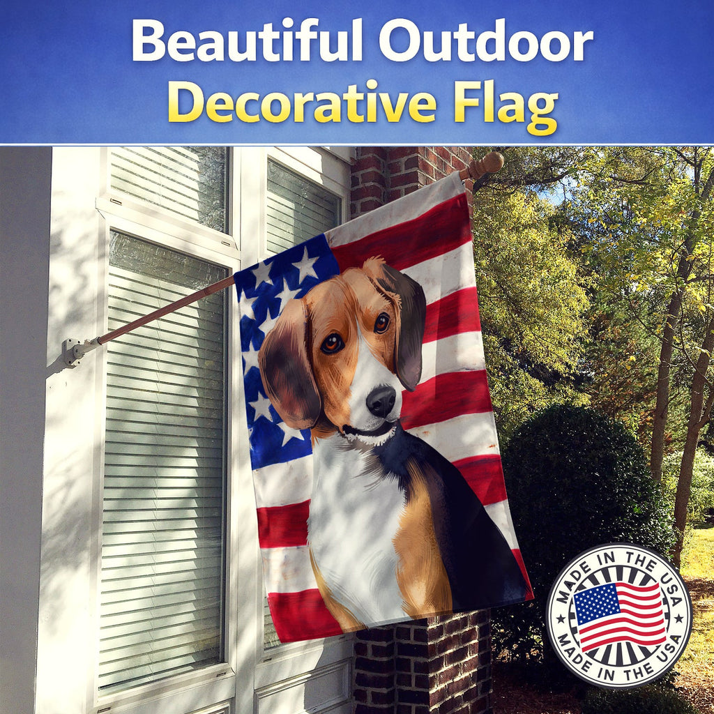 Beagle American Flag House Flag 28x40 Porch Sleeve Pole Decorative Outside Yard Banner Artwork Wall Hanging, Polyester