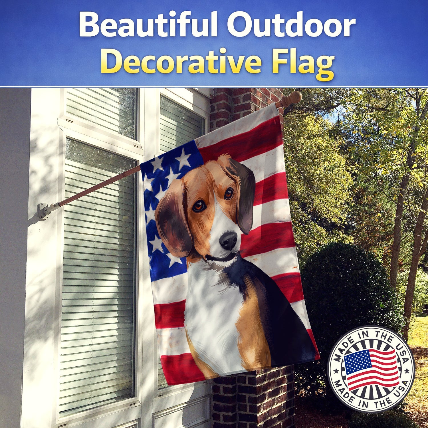 Beagle American Flag House Flag 28x40 Porch Sleeve Pole Decorative Outside Yard Banner Artwork Wall Hanging, Polyester