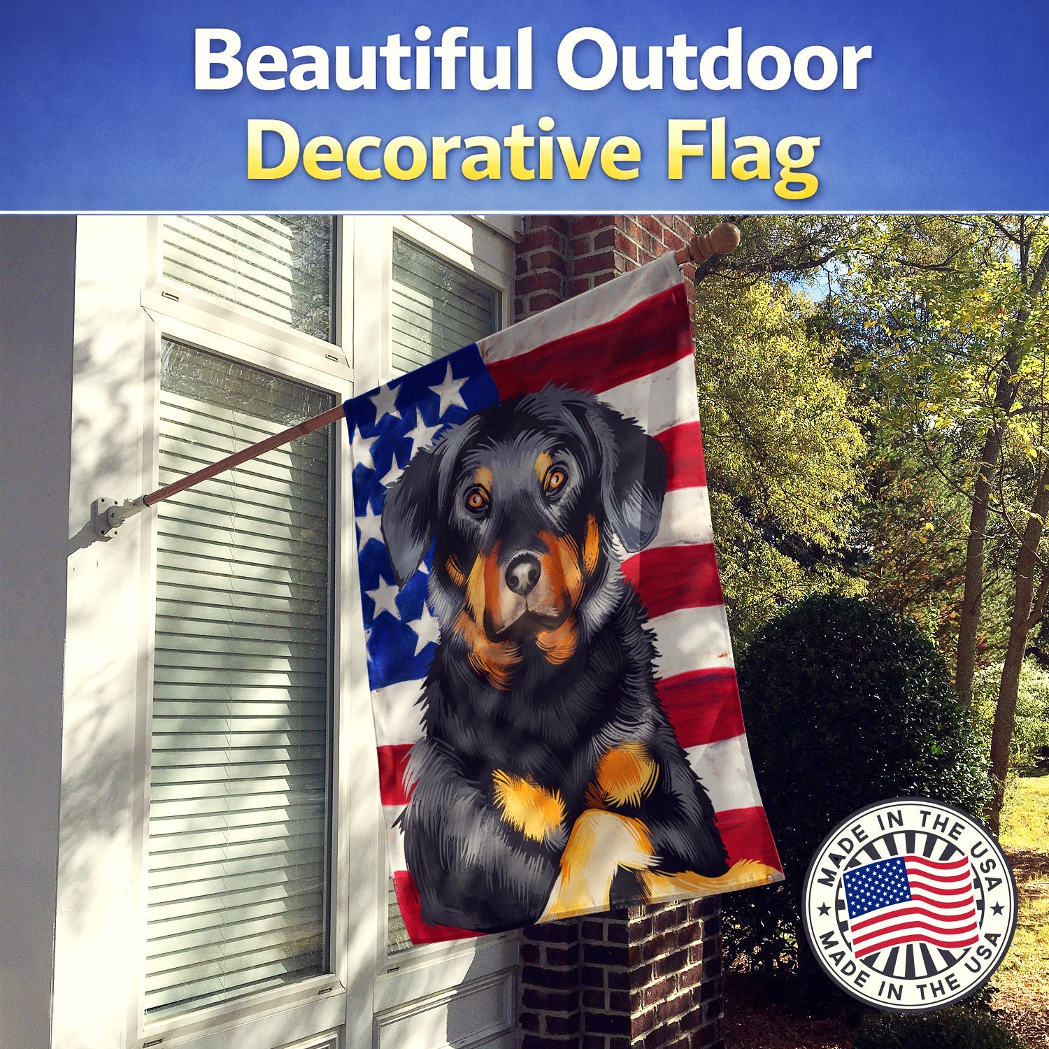 Beauceron American Flag House Flag 28x40 Porch Sleeve Pole Decorative Outside Yard Banner Artwork Wall Hanging, Polyester