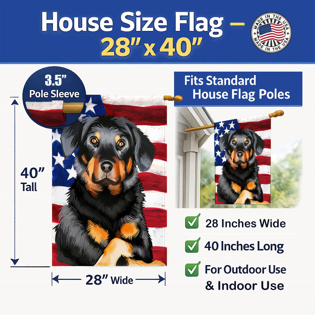 Beauceron American Flag House Flag 28x40 Porch Sleeve Pole Decorative Outside Yard Banner Artwork Wall Hanging, Polyester
