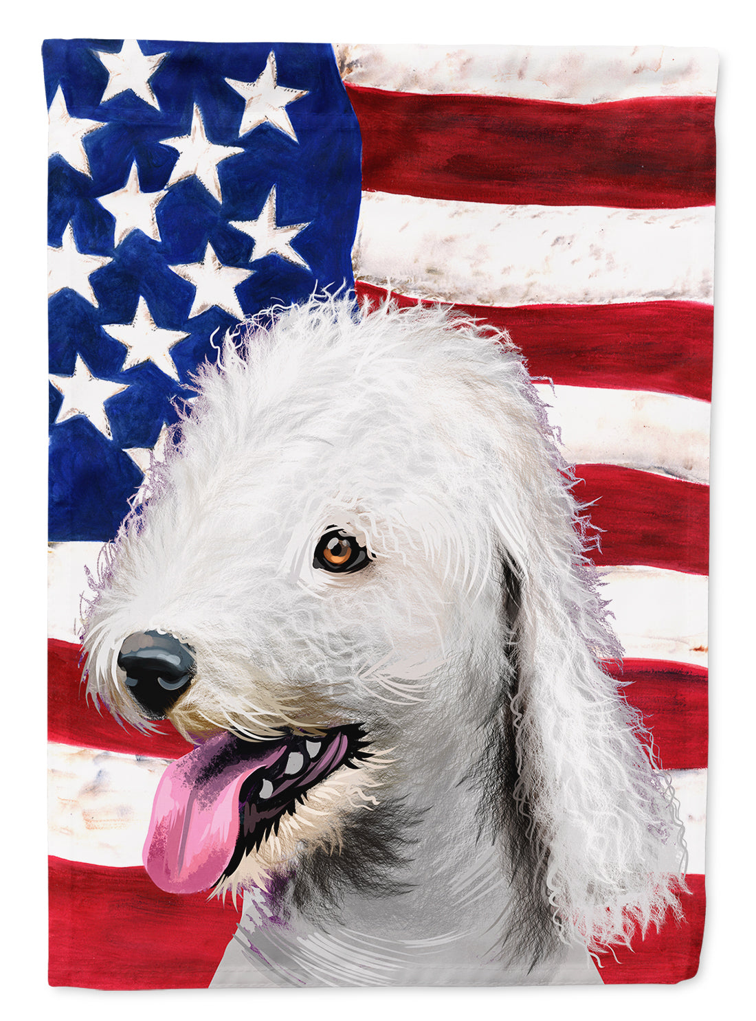 Bedlington Terrier American Flag House Flag 28x40 Porch Sleeve Pole Decorative Outside Yard Banner Artwork Wall Hanging, Polyester