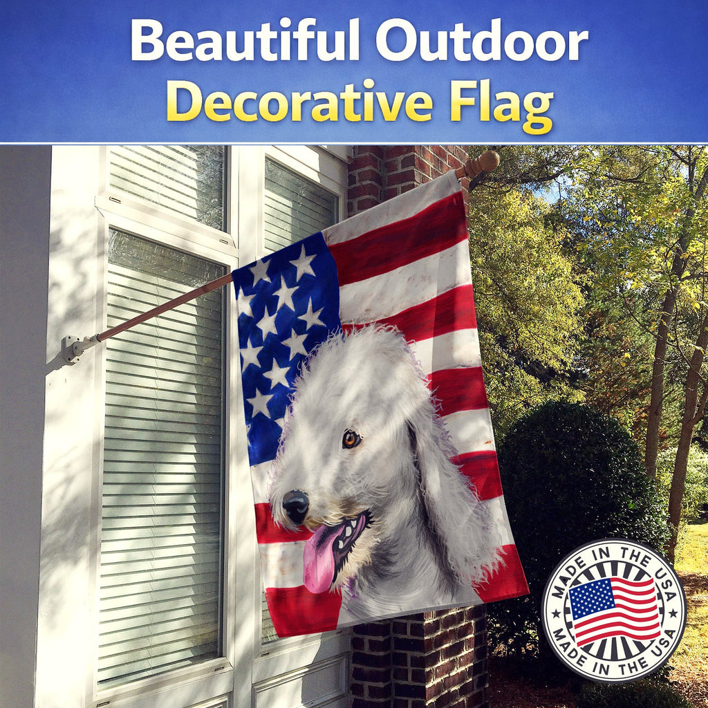 Bedlington Terrier American Flag House Flag 28x40 Porch Sleeve Pole Decorative Outside Yard Banner Artwork Wall Hanging, Polyester