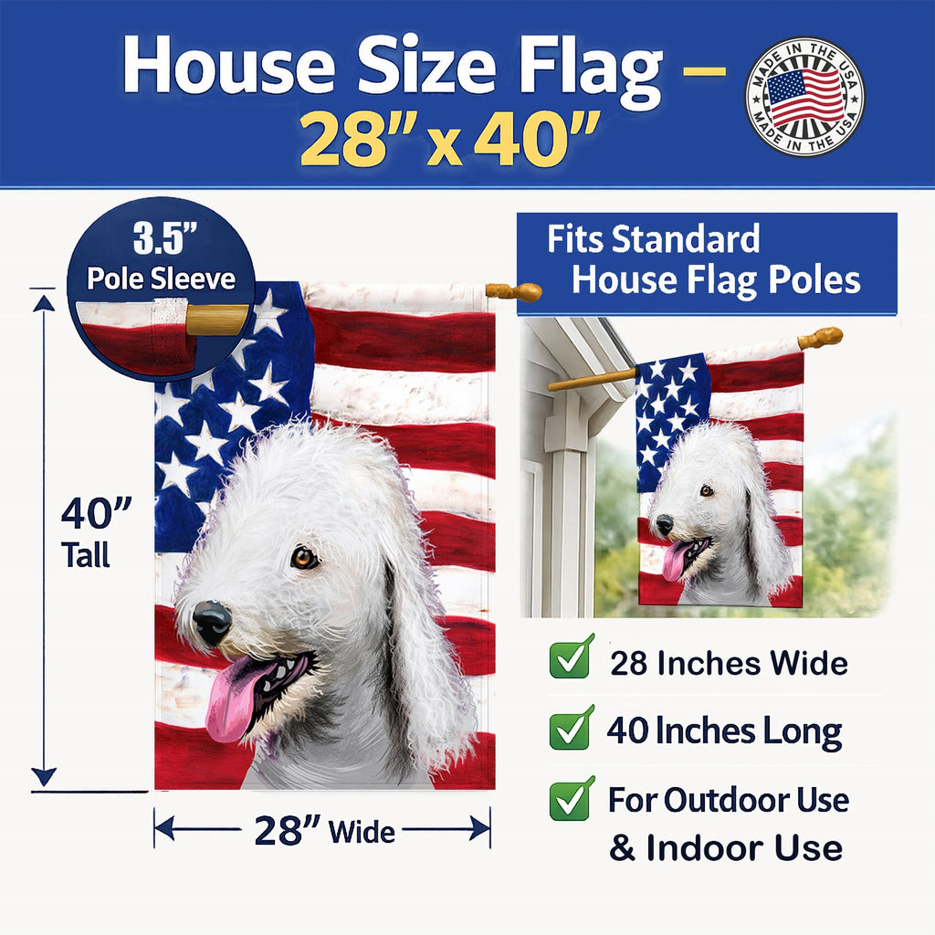 Bedlington Terrier American Flag House Flag 28x40 Porch Sleeve Pole Decorative Outside Yard Banner Artwork Wall Hanging, Polyester