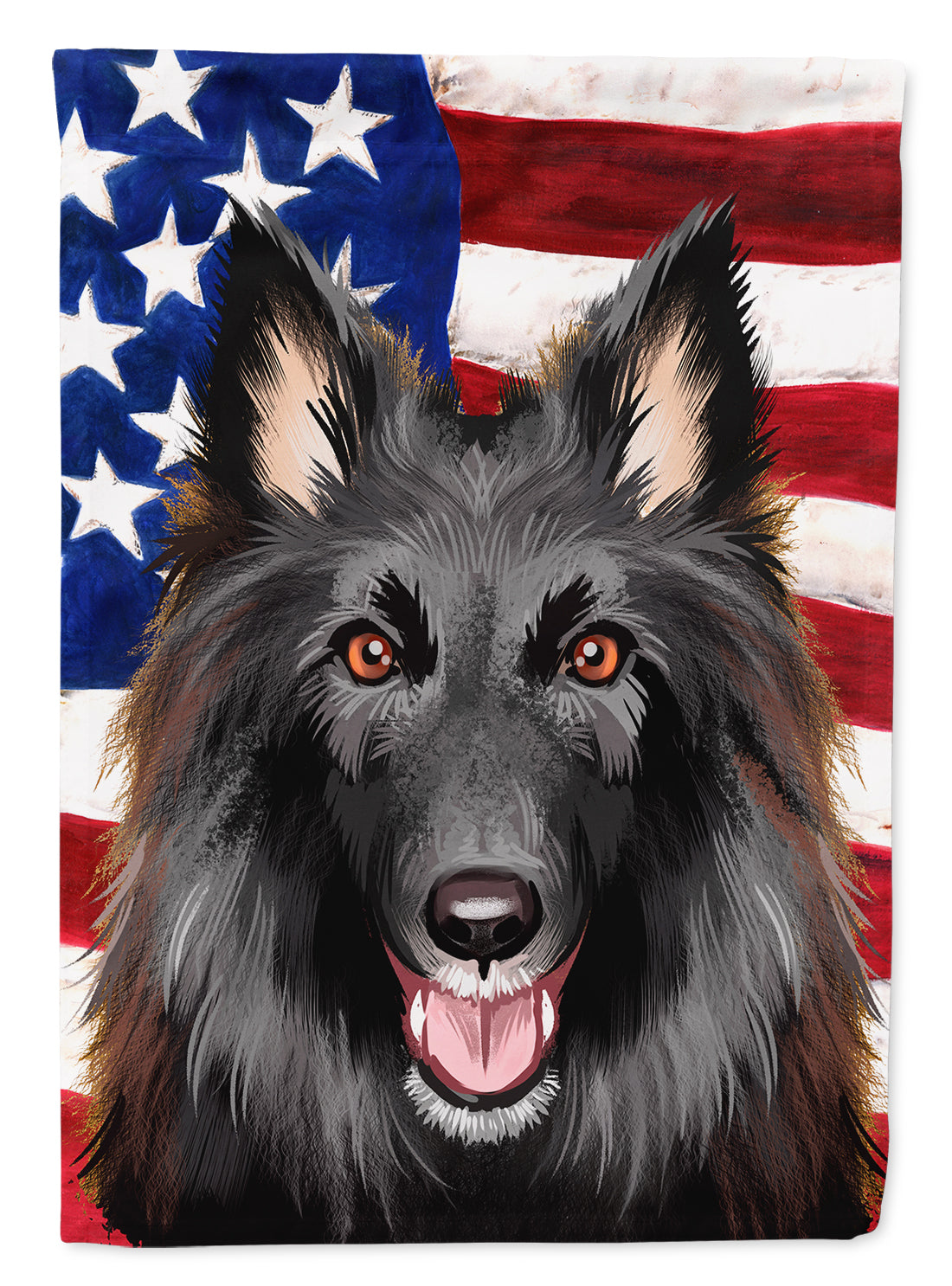 Belgian Groenendael American Flag House Flag 28x40 Porch Sleeve Pole Decorative Outside Yard Banner Artwork Wall Hanging, Polyester