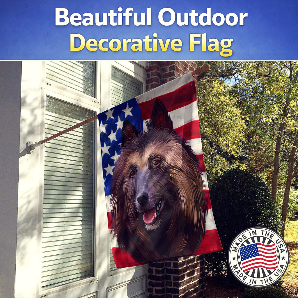 Belgian Tervuren American Flag House Flag 28x40 Porch Sleeve Pole Decorative Outside Yard Banner Artwork Wall Hanging, Polyester