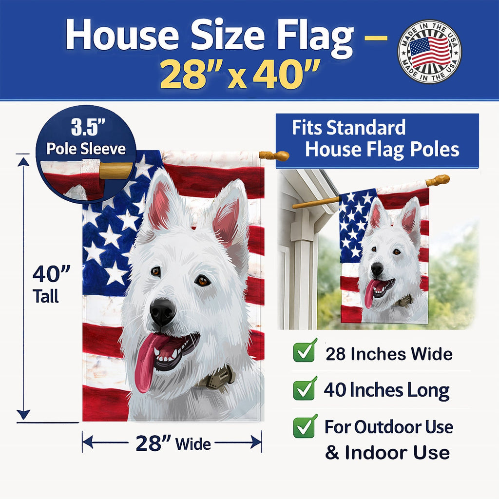 Berger Blanc Suisse American Flag House Flag 28x40 Porch Sleeve Pole Decorative Outside Yard Banner Artwork Wall Hanging, Polyester