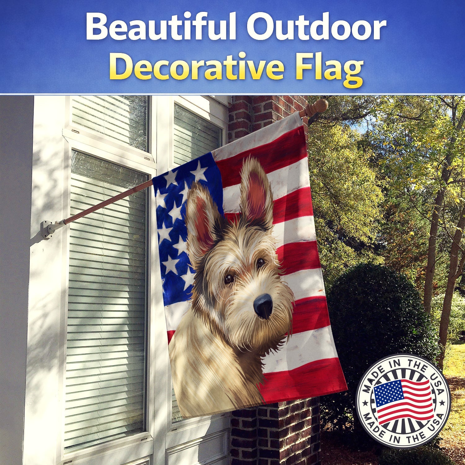 Berger Picard Dog American Flag House Flag 28x40 Porch Sleeve Pole Decorative Outside Yard Banner Artwork Wall Hanging, Polyester