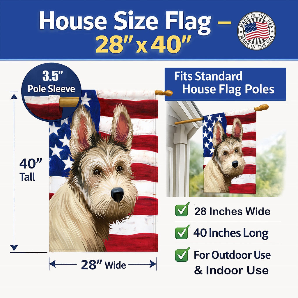 Berger Picard Dog American Flag House Flag 28x40 Porch Sleeve Pole Decorative Outside Yard Banner Artwork Wall Hanging, Polyester