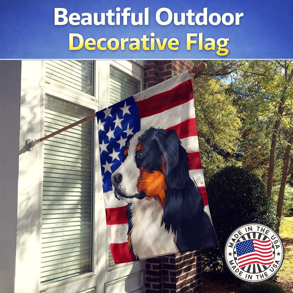 Bernese Mountain Dog American Flag House Flag 28x40 Porch Sleeve Pole Decorative Outside Yard Banner Artwork Wall Hanging, Polyester