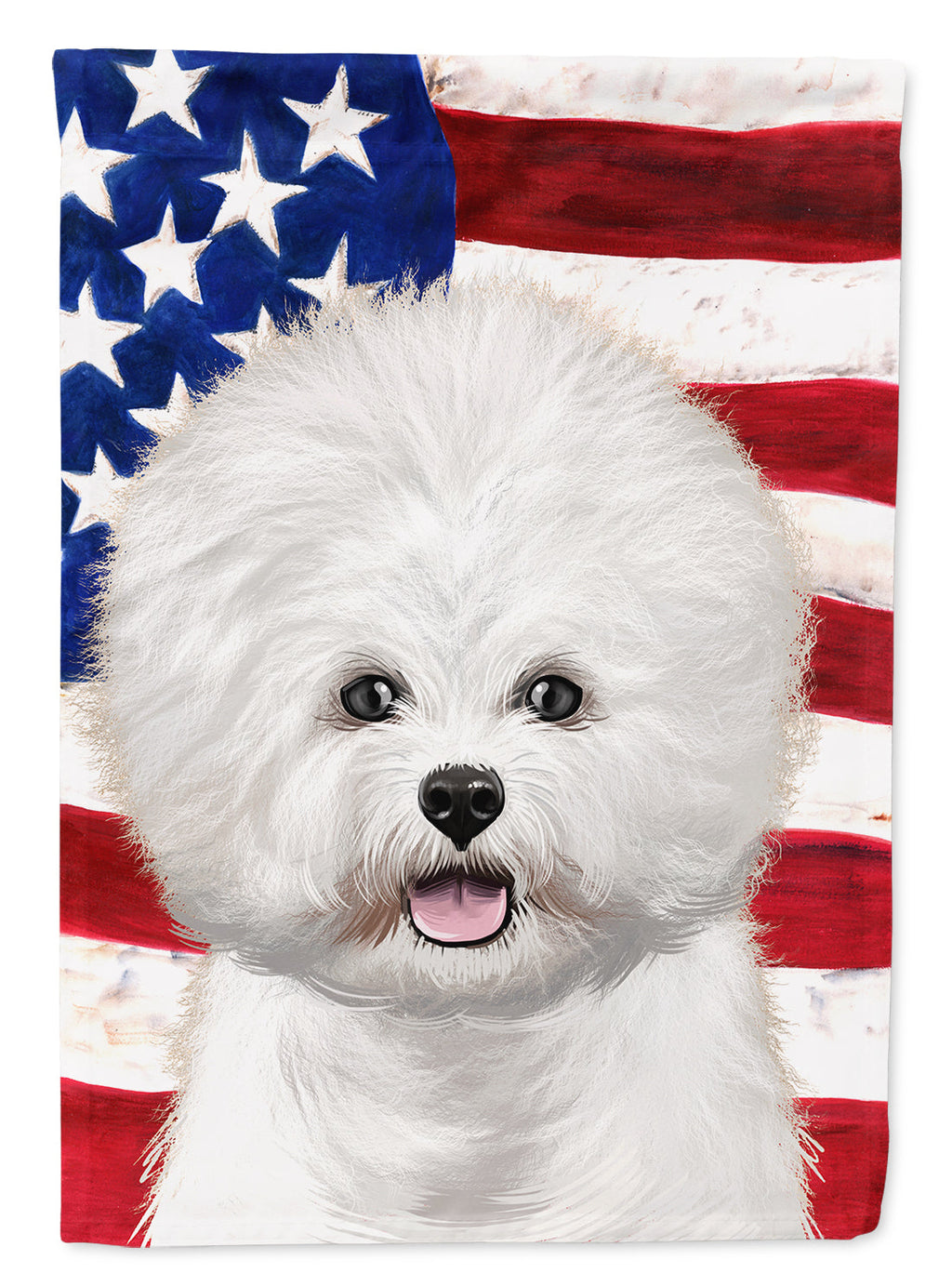 Bichon Frise  American Flag House Flag 28x40 Porch Sleeve Pole Decorative Outside Yard Banner Artwork Wall Hanging, Polyester
