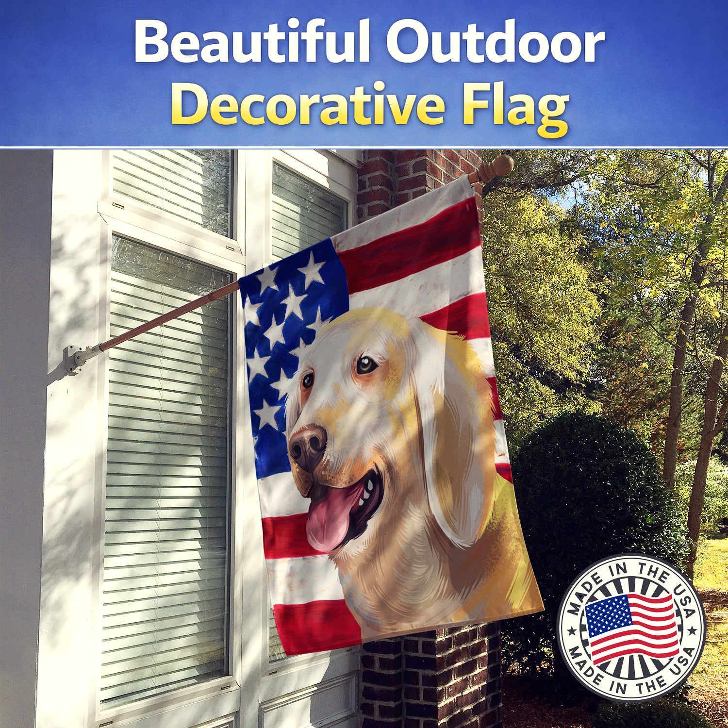 Billy Dog American Flag House Flag 28x40 Porch Sleeve Pole Decorative Outside Yard Banner Artwork Wall Hanging, Polyester