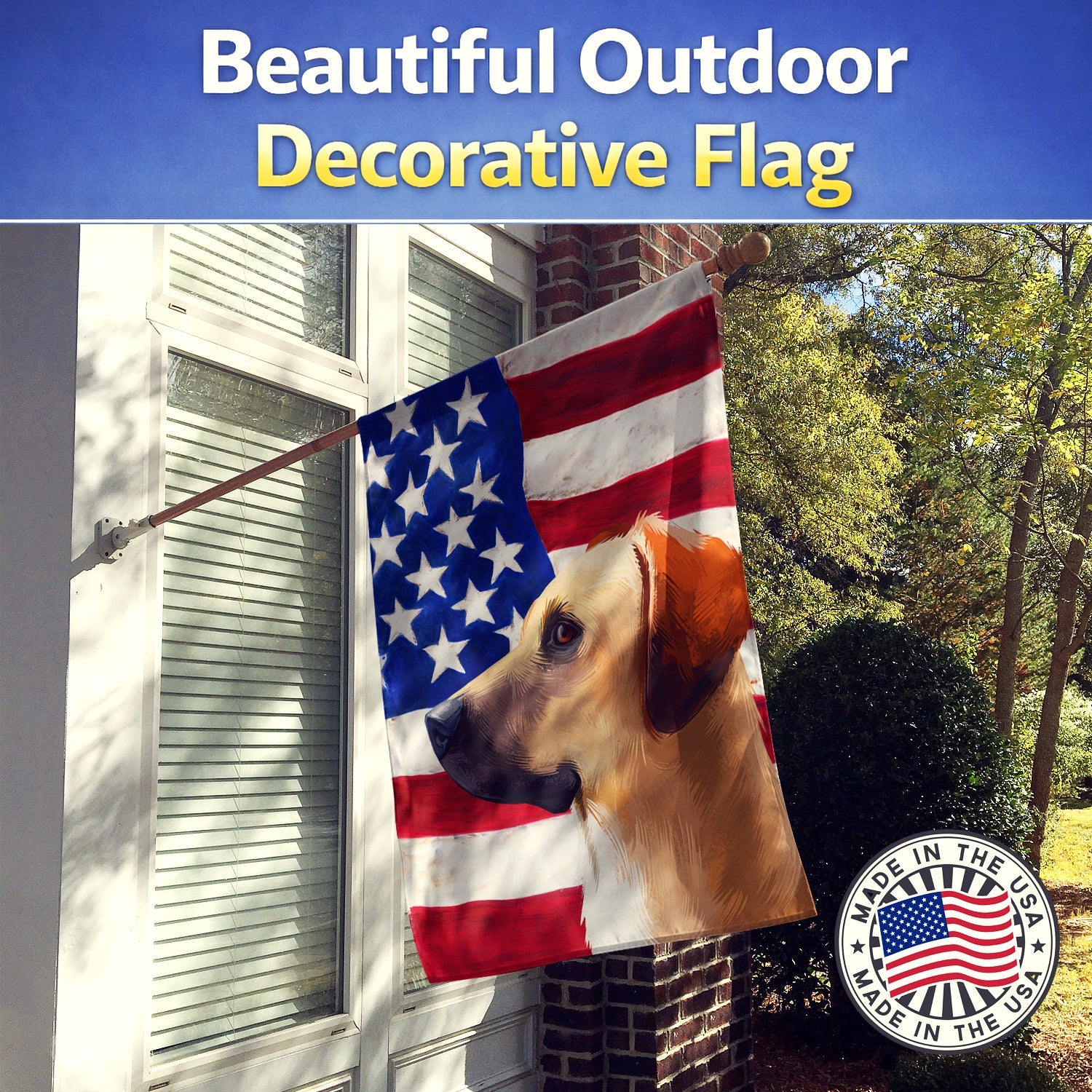 Black Mouth Cur Dog American Flag House Flag 28x40 Porch Sleeve Pole Decorative Outside Yard Banner Artwork Wall Hanging, Polyester