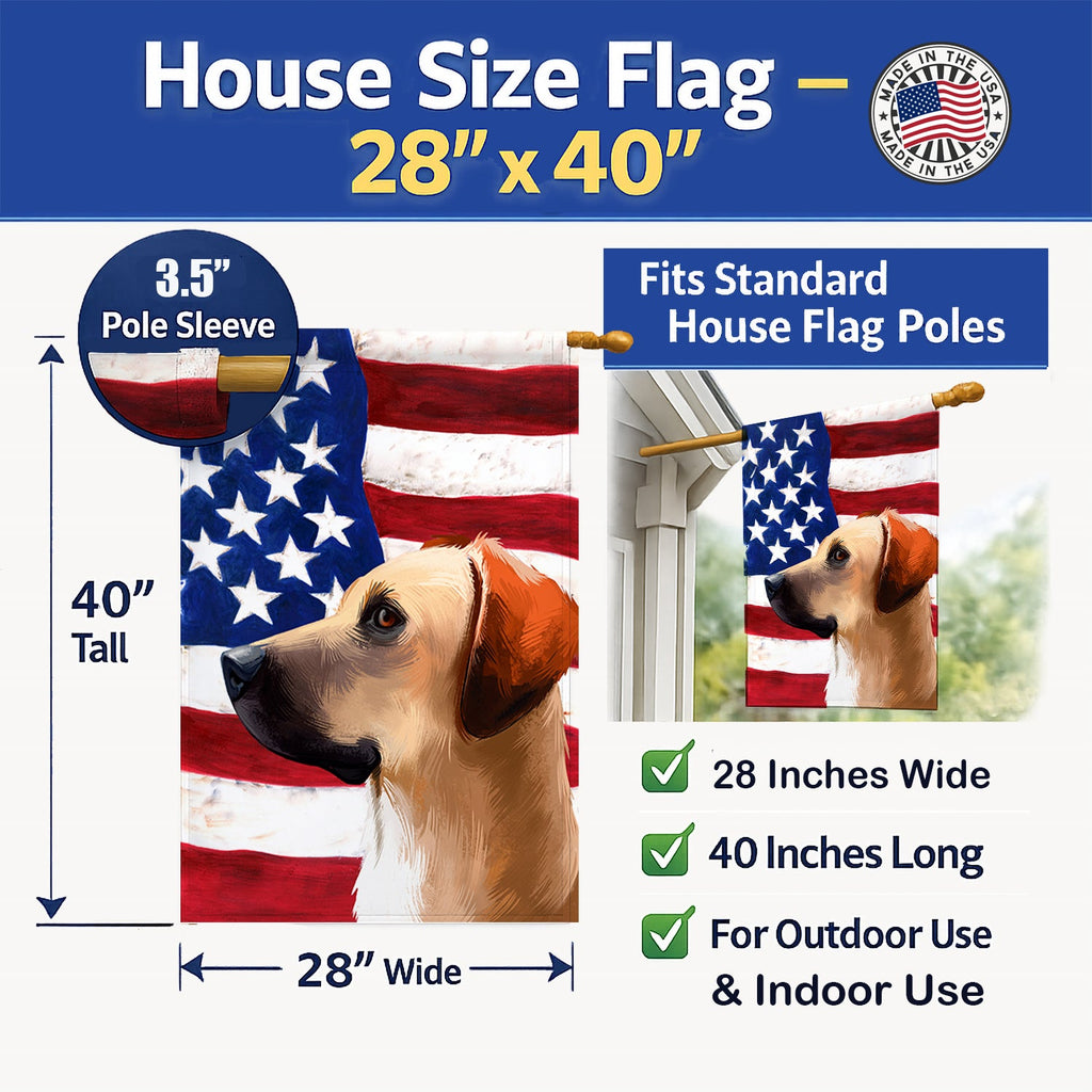 Black Mouth Cur Dog American Flag House Flag 28x40 Porch Sleeve Pole Decorative Outside Yard Banner Artwork Wall Hanging, Polyester