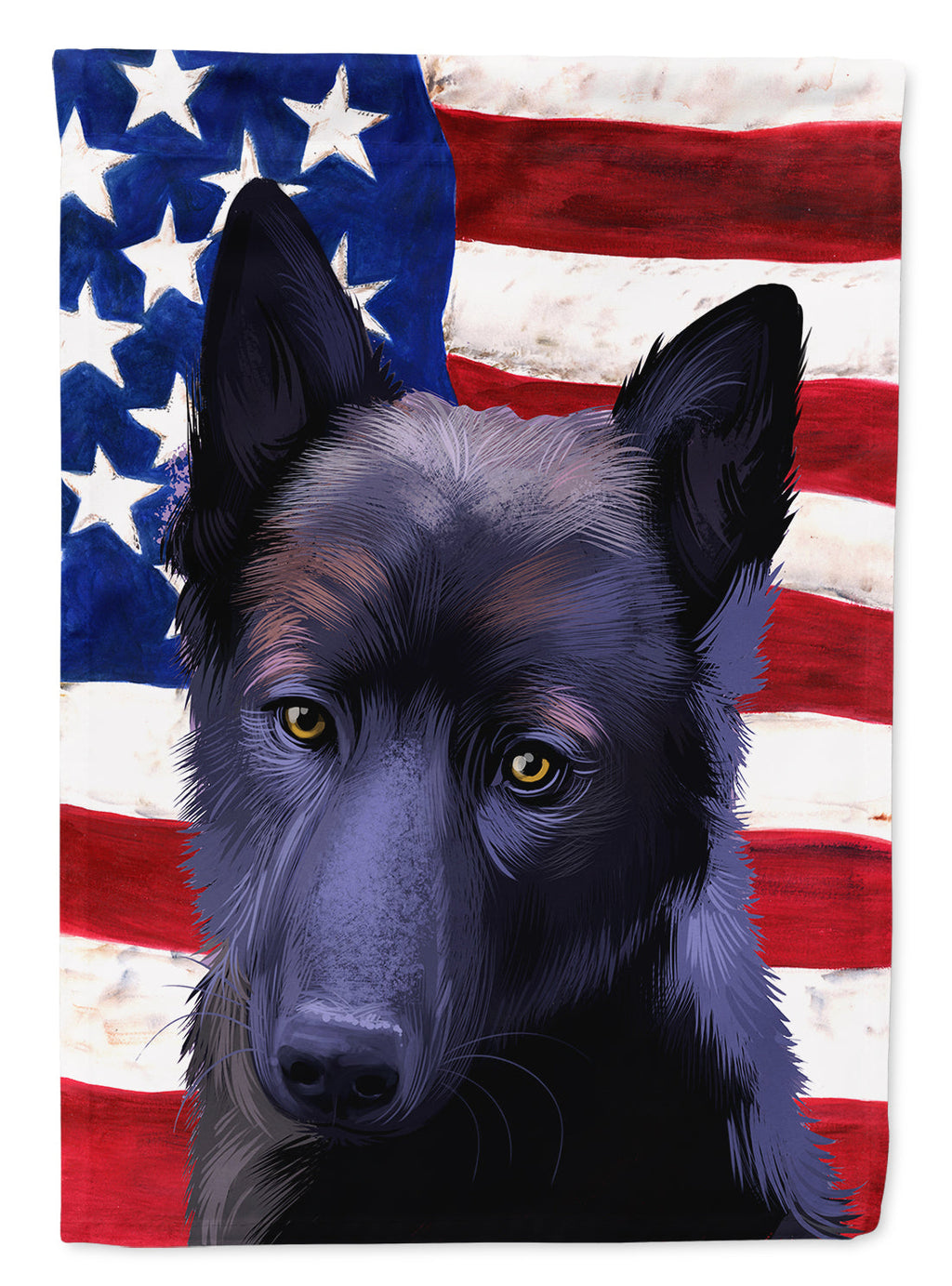 Black Norwegian Elkhound American Flag House Flag 28x40 Porch Sleeve Pole Decorative Outside Yard Banner Artwork Wall Hanging, Polyester