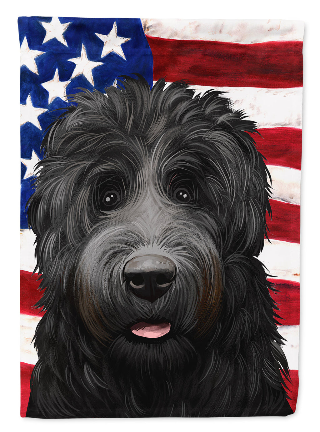 Black Russian Terrier American Flag House Flag 28x40 Porch Sleeve Pole Decorative Outside Yard Banner Artwork Wall Hanging, Polyester