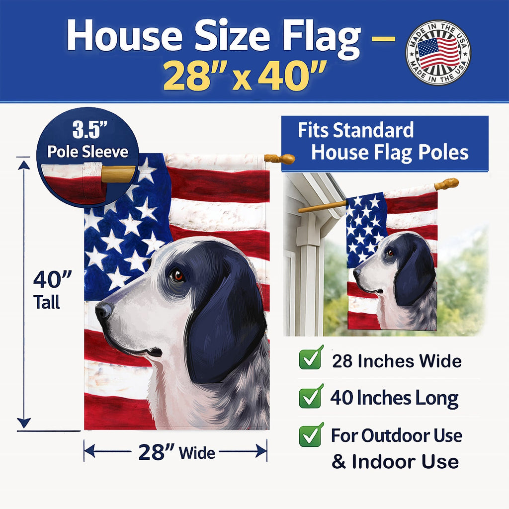 Bleu de Gascogne Dog American Flag House Flag 28x40 Porch Sleeve Pole Decorative Outside Yard Banner Artwork Wall Hanging, Polyester