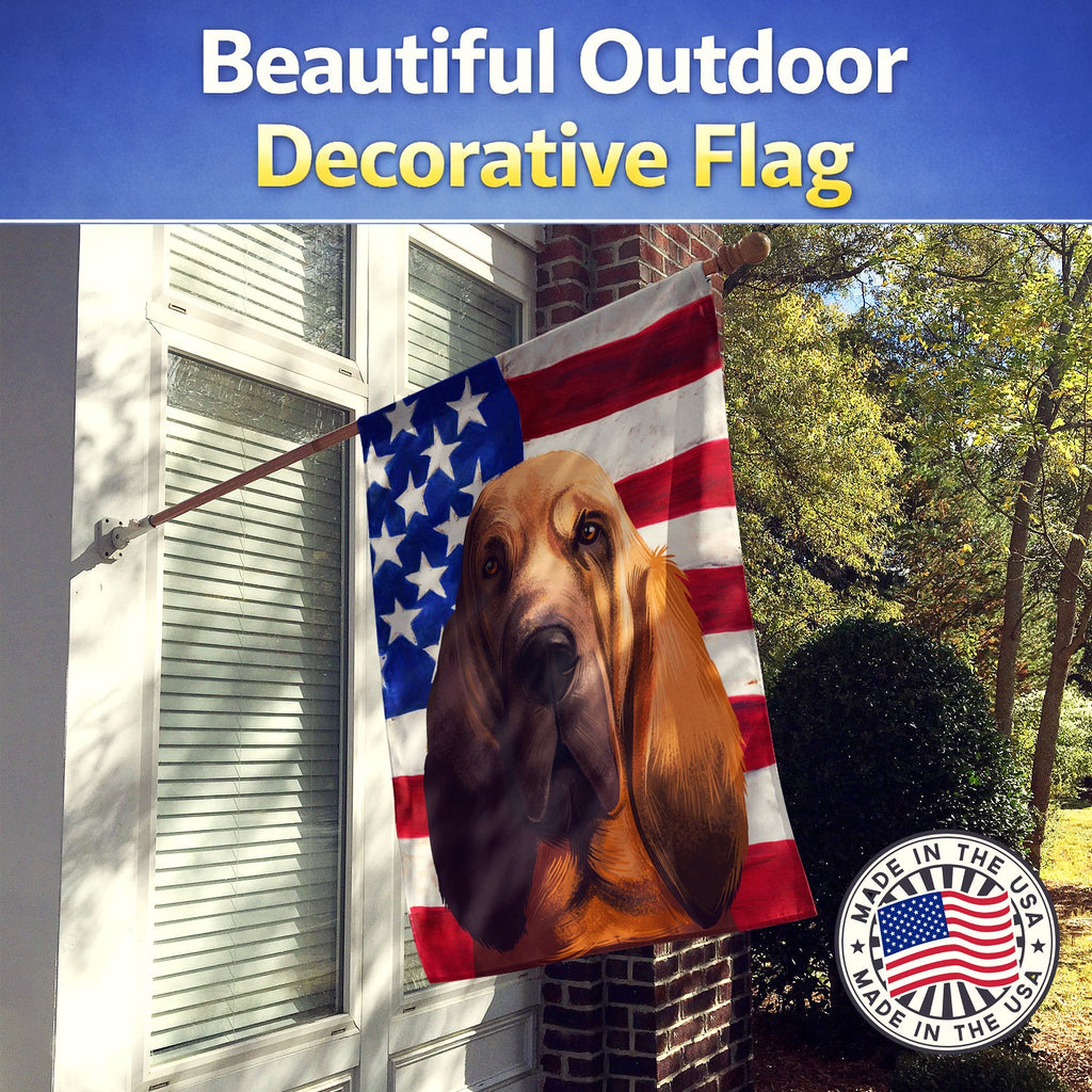 Bloodhound Dog American Flag House Flag 28x40 Porch Sleeve Pole Decorative Outside Yard Banner Artwork Wall Hanging, Polyester