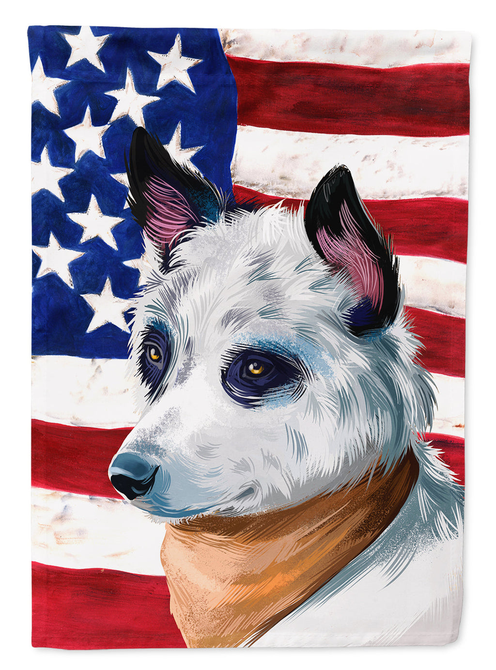 Blue Heeler Dog American Flag House Flag 28x40 Porch Sleeve Pole Decorative Outside Yard Banner Artwork Wall Hanging, Polyester