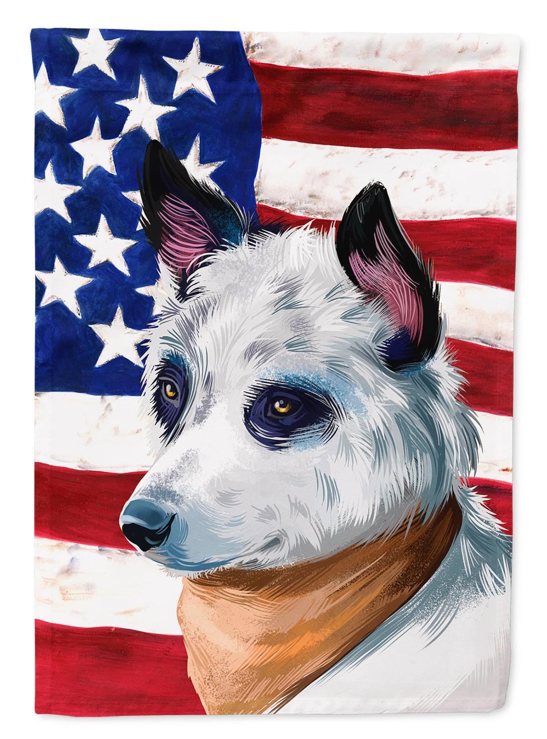 Blue Heeler Dog American Flag House Flag 28x40 Porch Sleeve Pole Decorative Outside Yard Banner Artwork Wall Hanging, Polyester