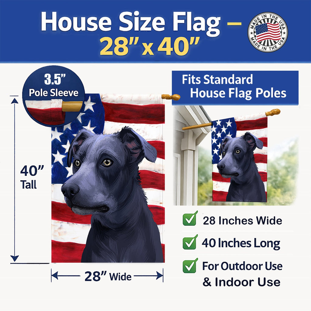 Blue Lacy Dog American Flag House Flag 28x40 Porch Sleeve Pole Decorative Outside Yard Banner Artwork Wall Hanging, Polyester
