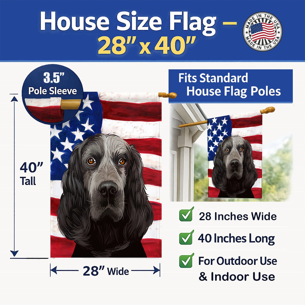 Blue Picardy Spaniel American Flag House Flag 28x40 Porch Sleeve Pole Decorative Outside Yard Banner Artwork Wall Hanging, Polyester