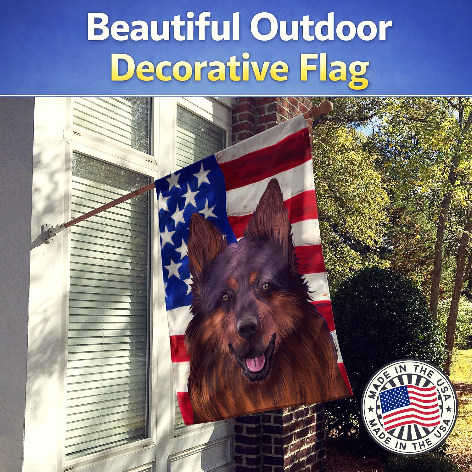 Bohemian Shepherd American Flag House Flag 28x40 Porch Sleeve Pole Decorative Outside Yard Banner Artwork Wall Hanging, Polyester