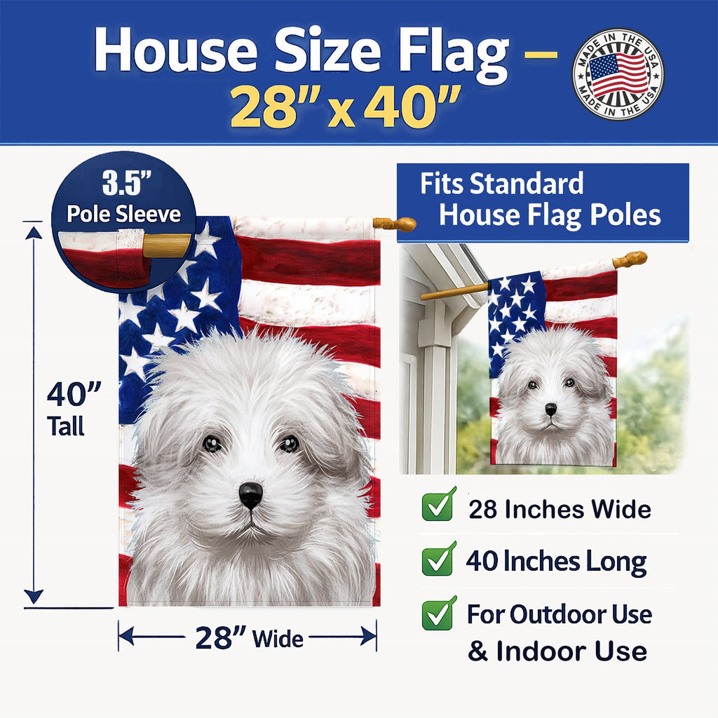 Bolognese Dog American Flag House Flag 28x40 Porch Sleeve Pole Decorative Outside Yard Banner Artwork Wall Hanging, Polyester