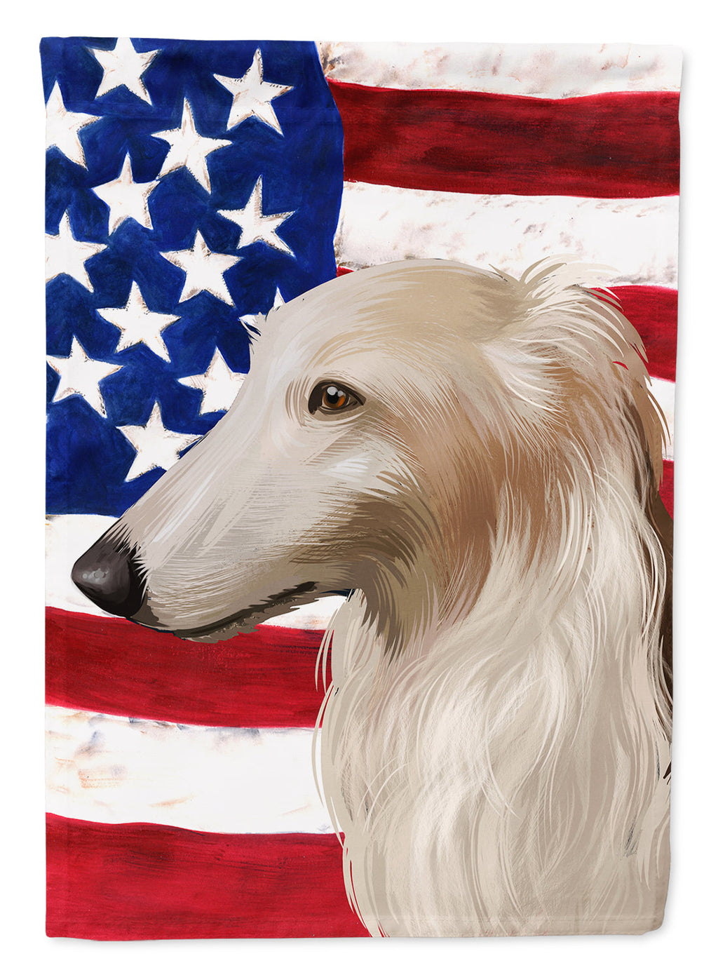 Borzoi Dog American Flag House Flag 28x40 Porch Sleeve Pole Decorative Outside Yard Banner Artwork Wall Hanging, Polyester