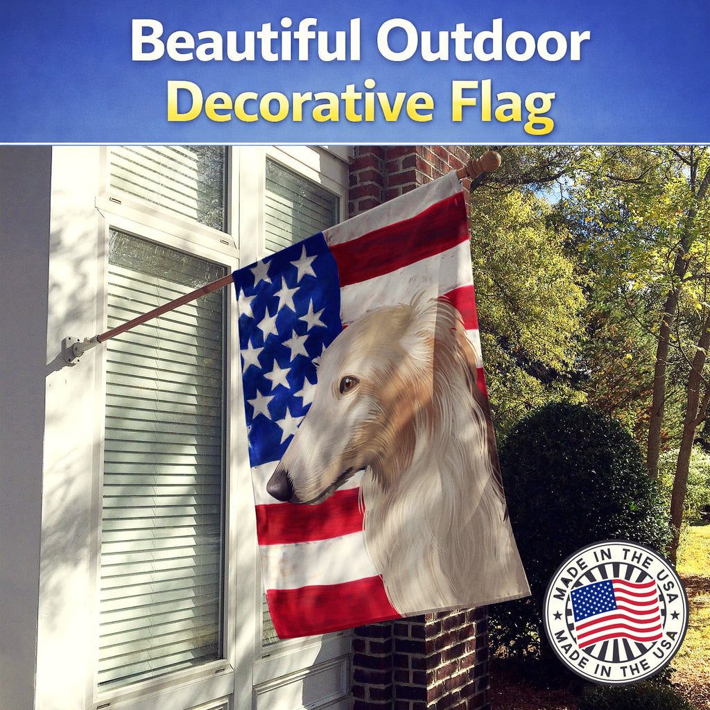 Borzoi Dog American Flag House Flag 28x40 Porch Sleeve Pole Decorative Outside Yard Banner Artwork Wall Hanging, Polyester