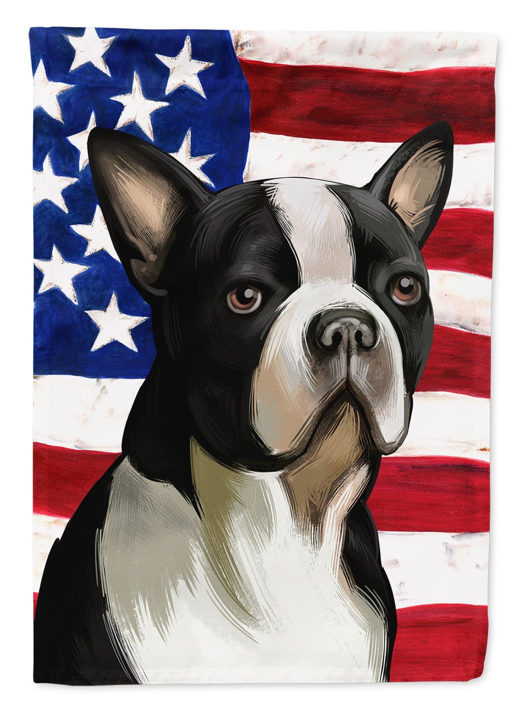 Boston Terrier Dog American Flag House Flag 28x40 Porch Sleeve Pole Decorative Outside Yard Banner Artwork Wall Hanging, Polyester