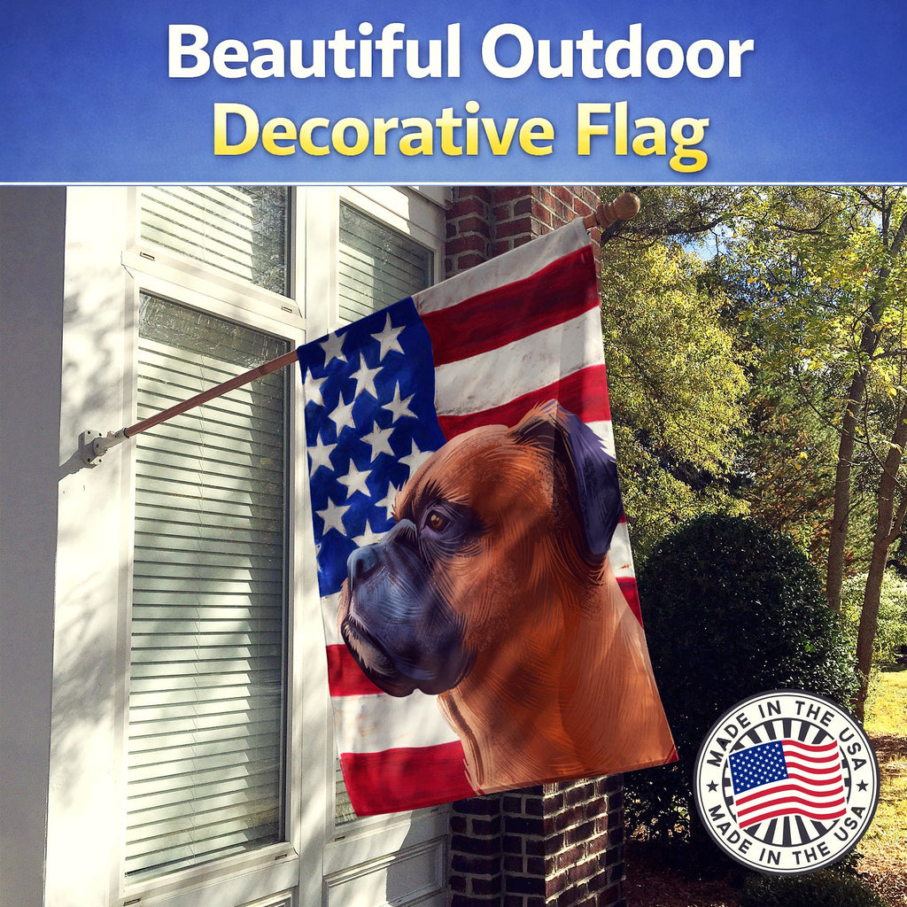 Boxer Dog American Flag House Flag 28x40 Porch Sleeve Pole Decorative Outside Yard Banner Artwork Wall Hanging, Polyester