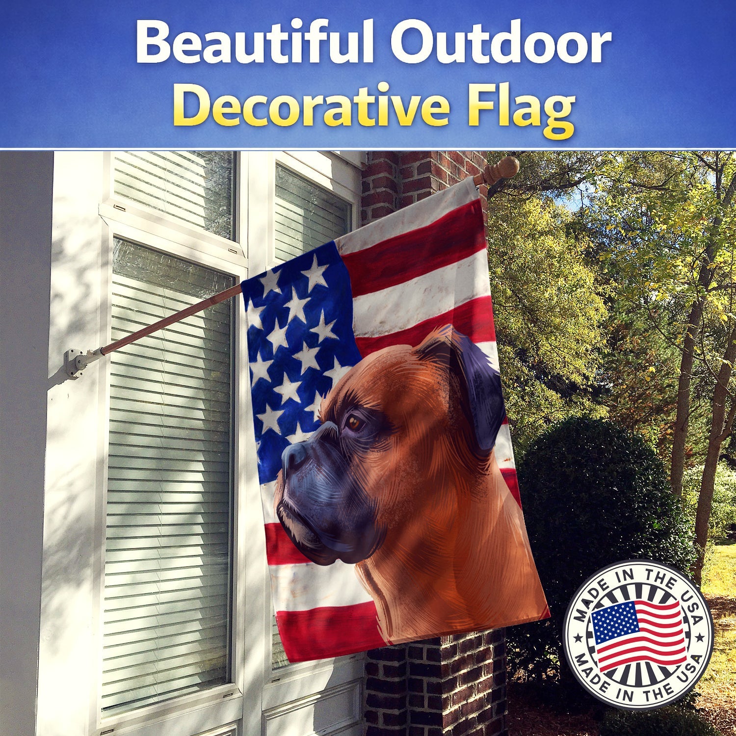 Boxer Dog American Flag House Flag 28x40 Porch Sleeve Pole Decorative Outside Yard Banner Artwork Wall Hanging, Polyester