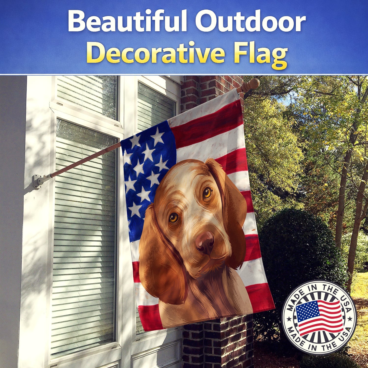 Bracco Italiano Dog American Flag House Flag 28x40 Porch Sleeve Pole Decorative Outside Yard Banner Artwork Wall Hanging, Polyester