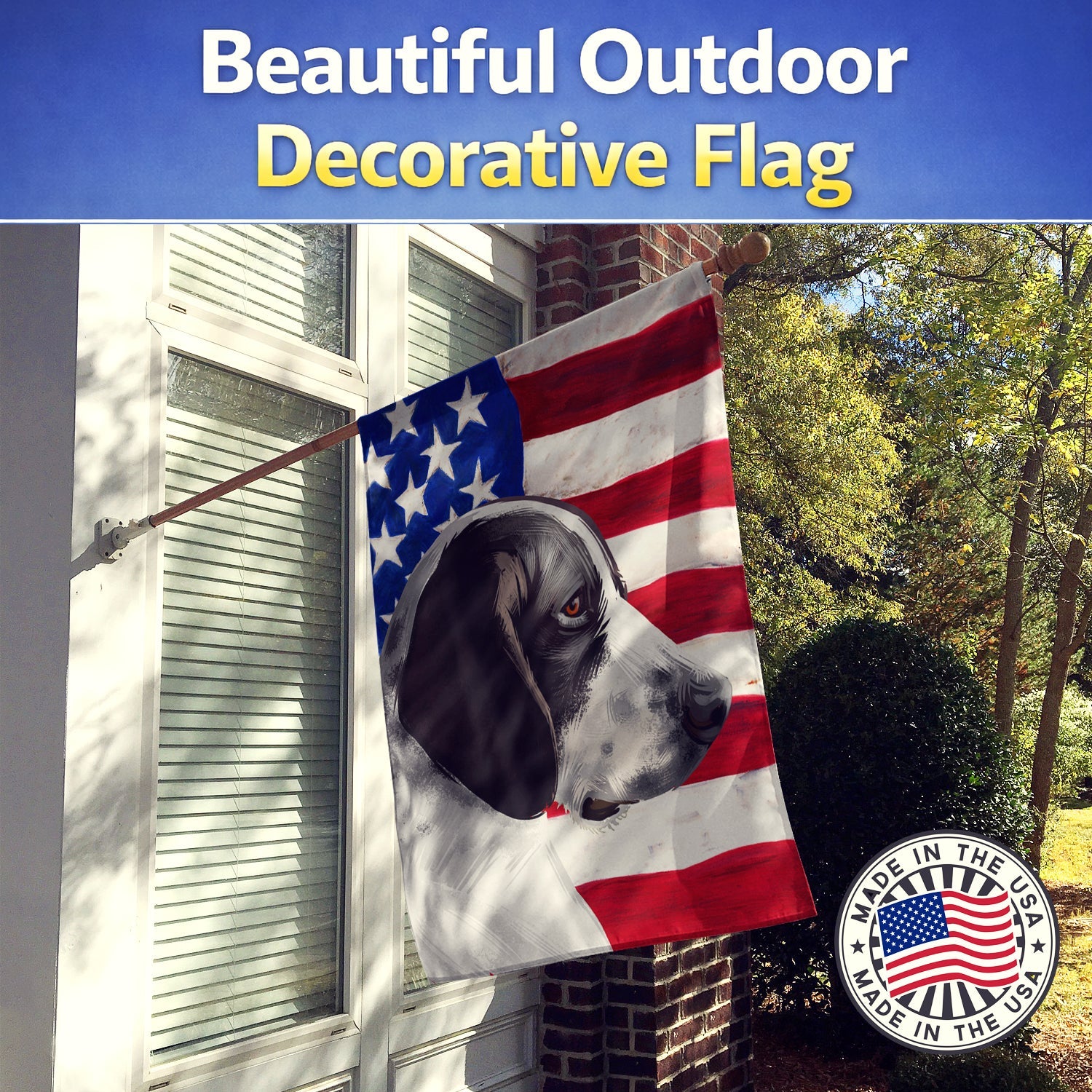 Braque d'Auvergne Dog American Flag House Flag 28x40 Porch Sleeve Pole Decorative Outside Yard Banner Artwork Wall Hanging, Polyester