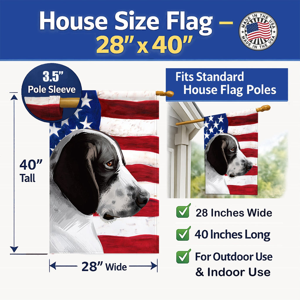 Braque d'Auvergne Dog American Flag House Flag 28x40 Porch Sleeve Pole Decorative Outside Yard Banner Artwork Wall Hanging, Polyester